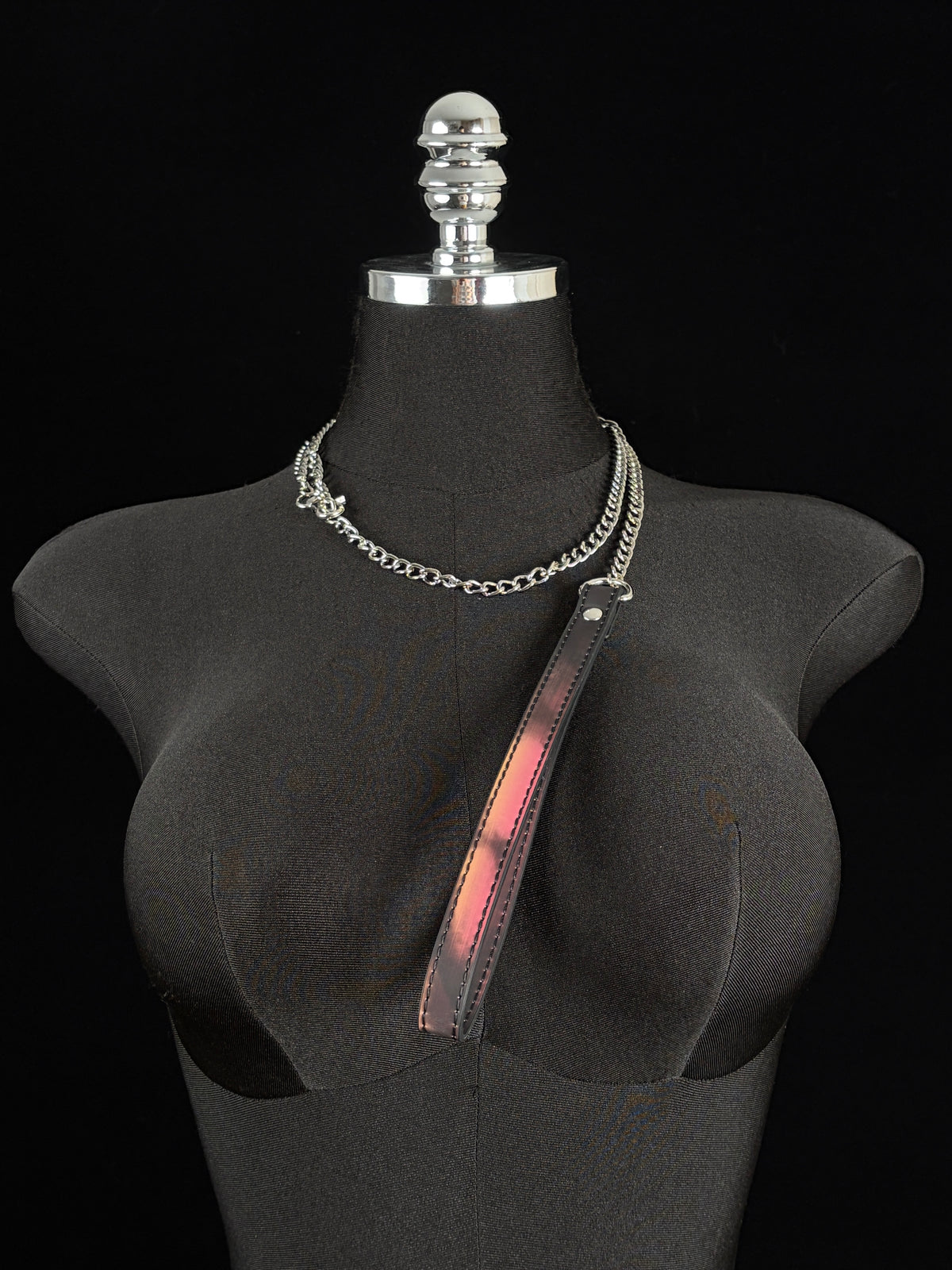 EVERGLIMP — Silver Heart Color-Changing Leather Choker Set -Black to Rainbow