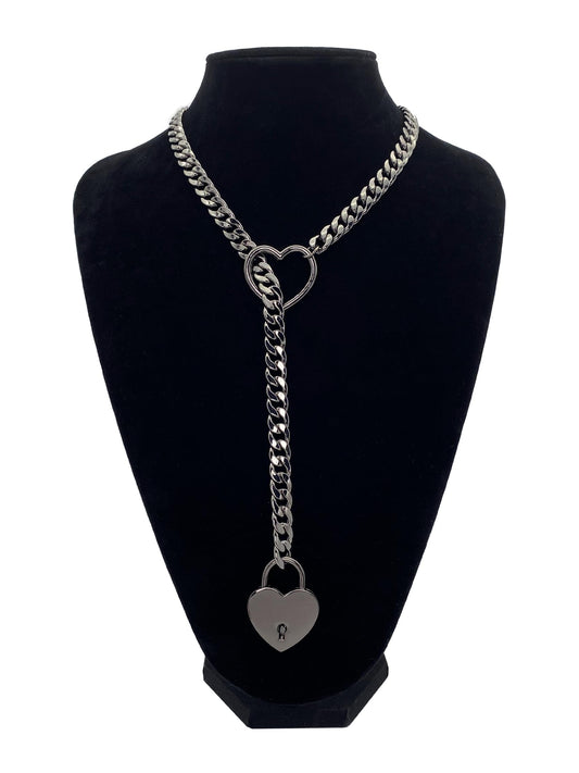 Womens Slip Chain Necklace Heart Locker With Key