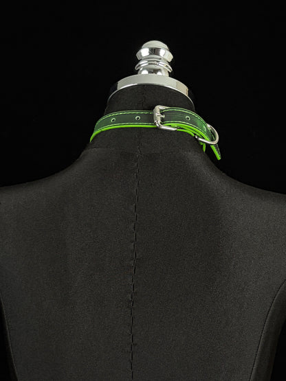 EVERGLIMP — Silver Heart Color-Changing Leather Choker -Black to Green