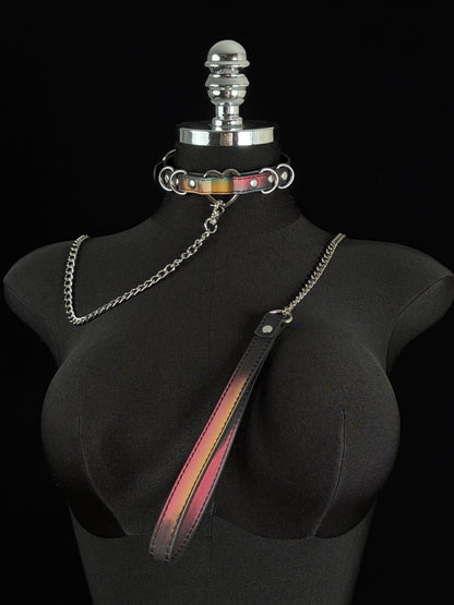 EVERGLIMP — Silver Heart Color-Changing Leather Choker Set -Black to Rainbow
