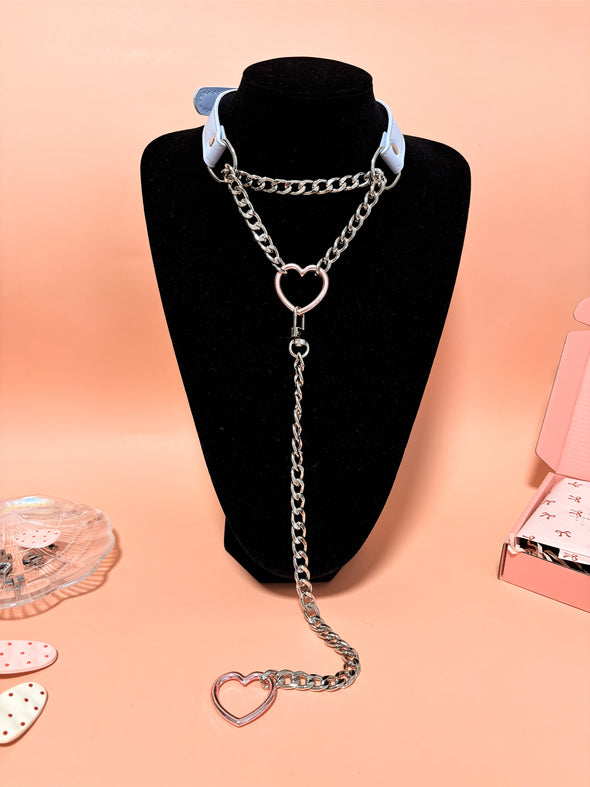 Heart Slip Chain Necklace, Heart O-ring Loop Choker.