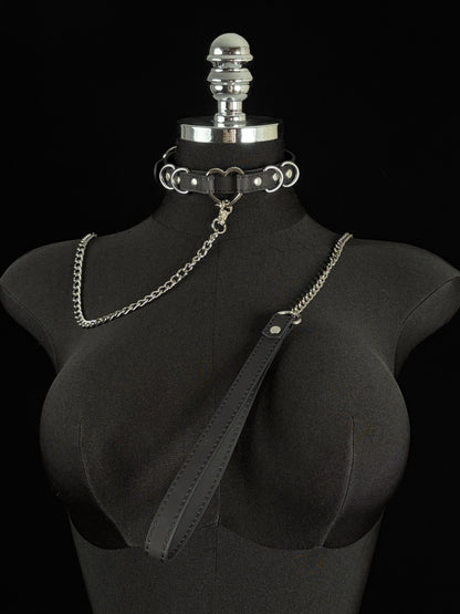 EVERGLIMP — Silver Heart Color-Changing Leather Choker Set -Black to Rainbow
