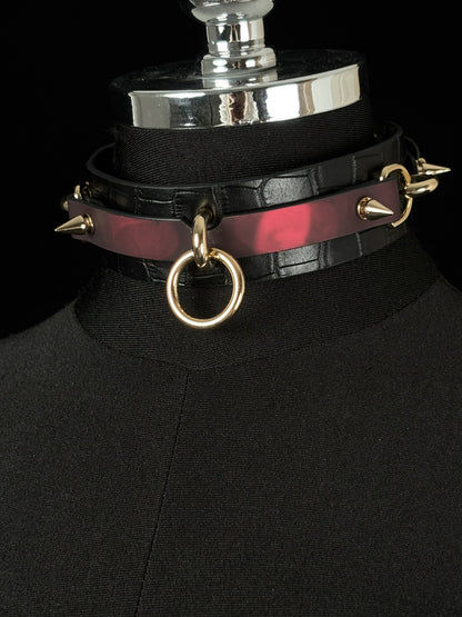 EVERGLIMP — Thermochromic Studded O-Ring Choker- Crocodile Leather- Black to Red