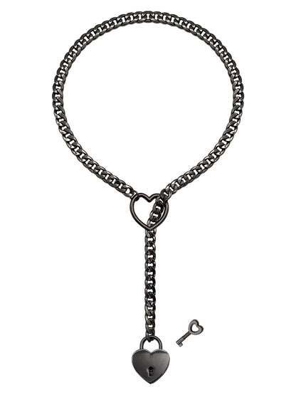 Womens Slip Chain Necklace  Heart Locker With Key