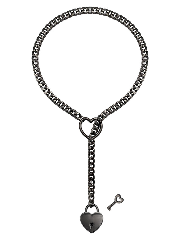 Womens Slip Chain Necklace  Heart Locker With Key