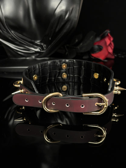 EVERGLIMP — Thermochromic Studded O-Ring Choker- Crocodile Leather- Black to Red