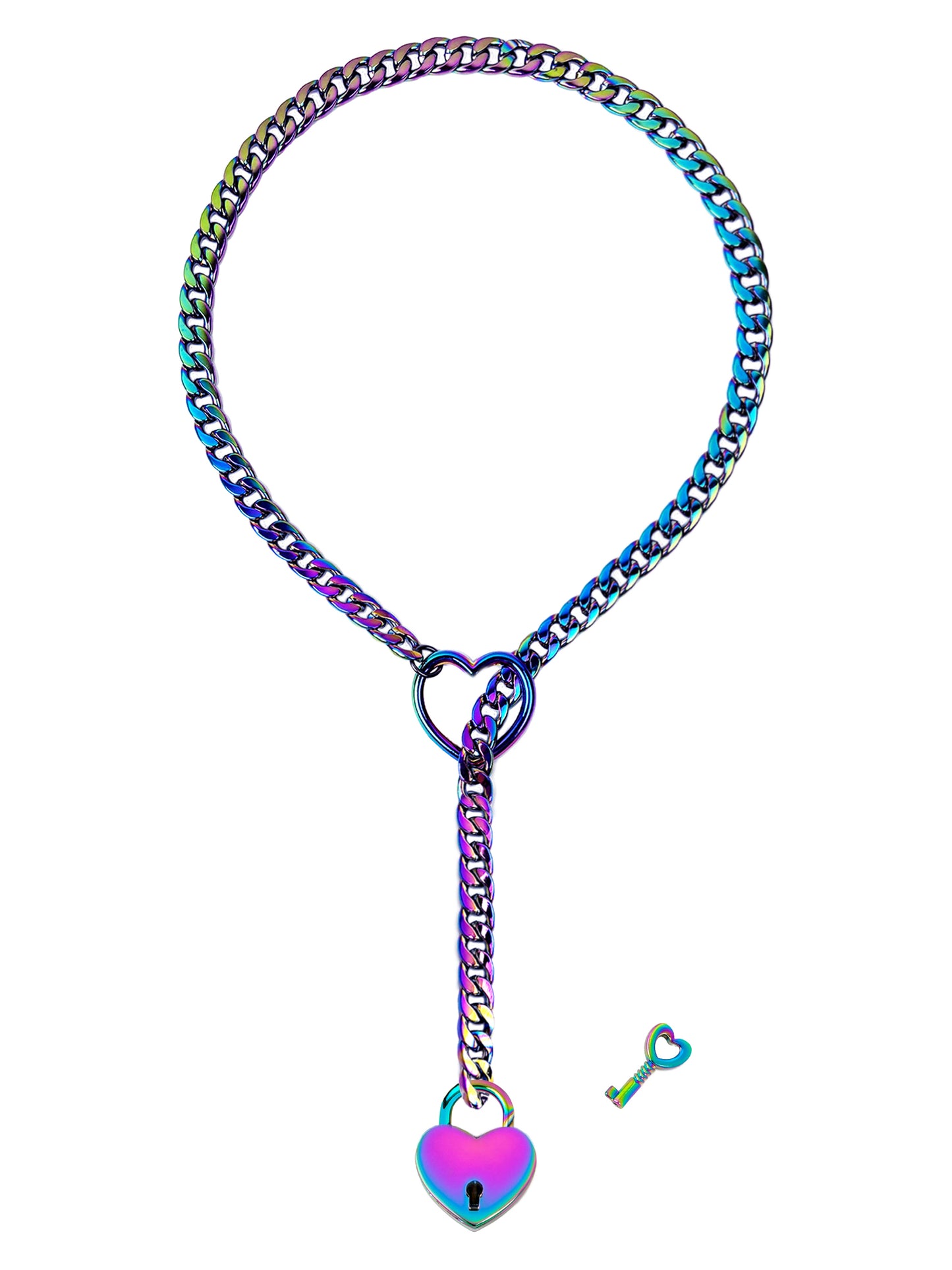 Rainbow Slip Chain Necklace Heart Locker With Key