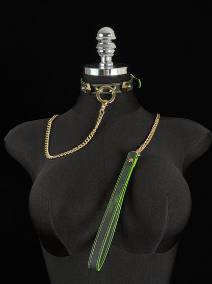 EVERGLIMP — Gold-Tone Ring Color-Changing Leather Choker Set (Black to Green)
