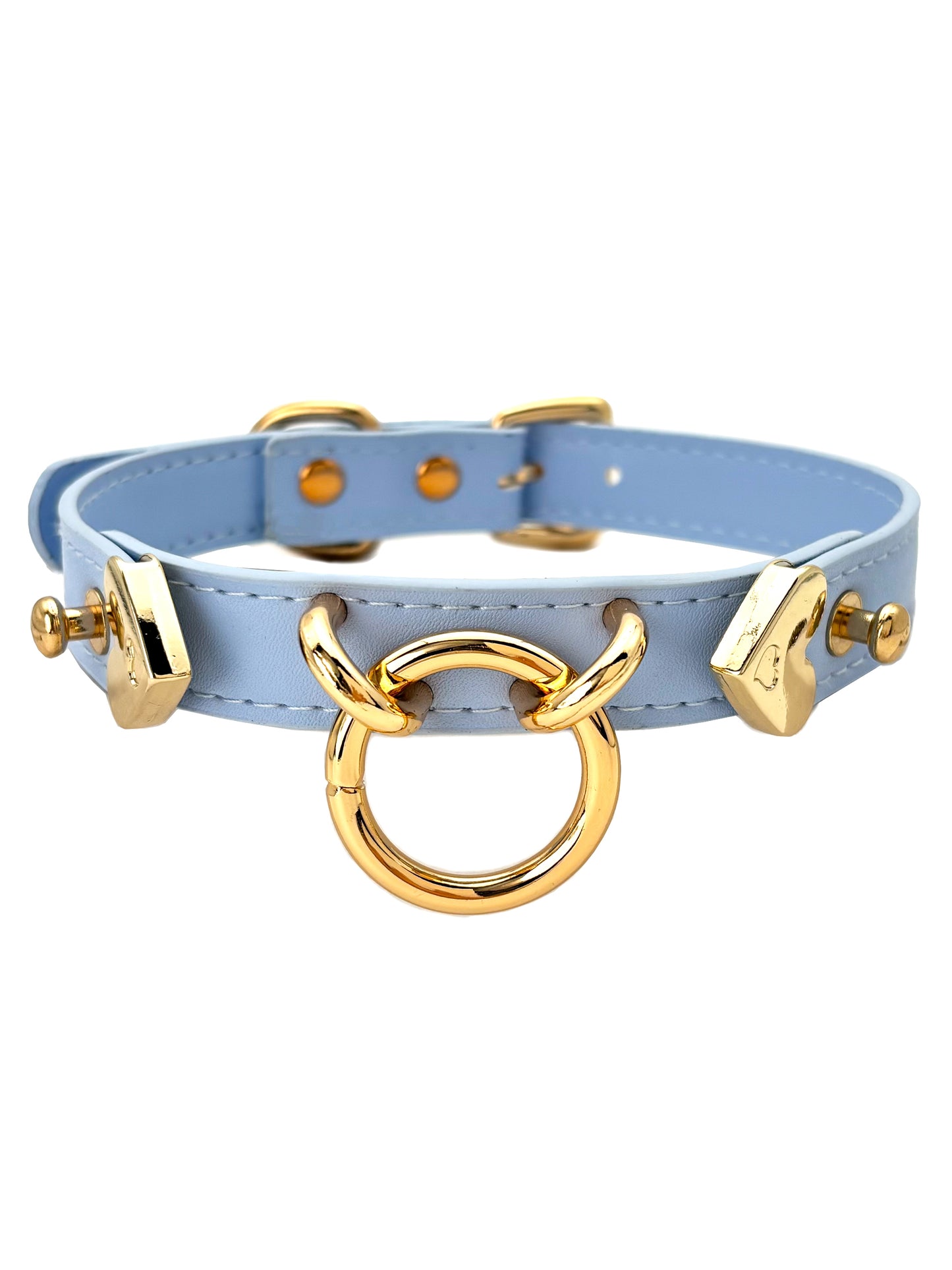 Handmade Leather O-Ring Choker Necklace for Women - Adjustable Punk Gothic Gothic Jewelry  with Gold-Tone Accents