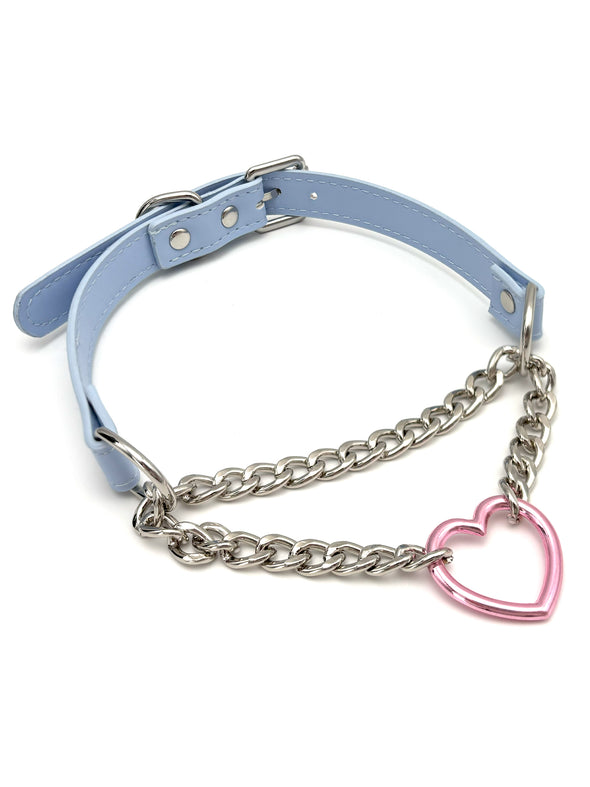 Heart O-Ring Blue Pu Leather Choker Necklace For Women