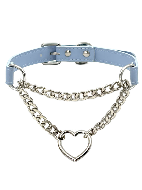 Heart O-Ring Blue Pu Leather Choker Necklace For Women