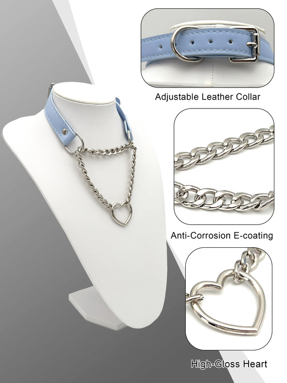 Heart O-Ring Blue Pu Leather Choker Necklace For Women