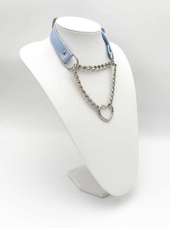 Heart O-Ring Blue Pu Leather Choker Necklace For Women