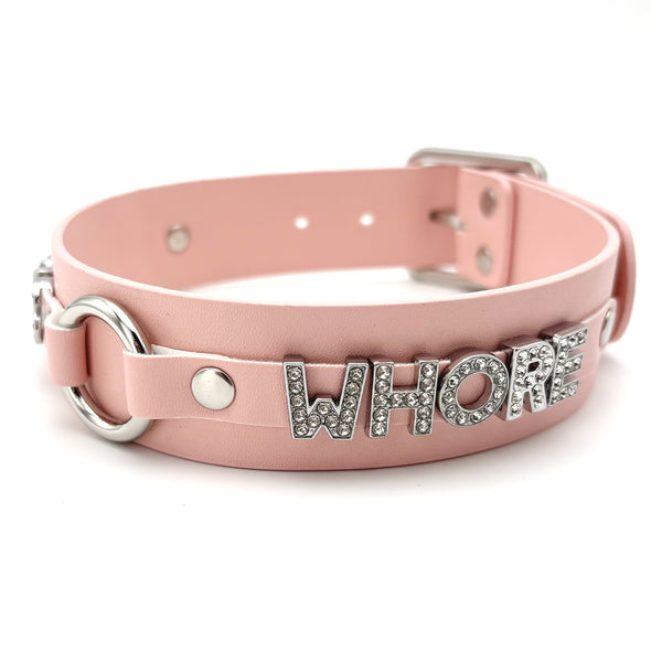 Handmade Black & Pink O-Ring Pu Leather Choker Necklace For Women