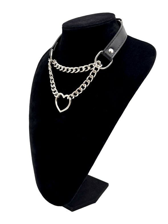 Heart O-Ring Pu Leather Choker Necklace For Women