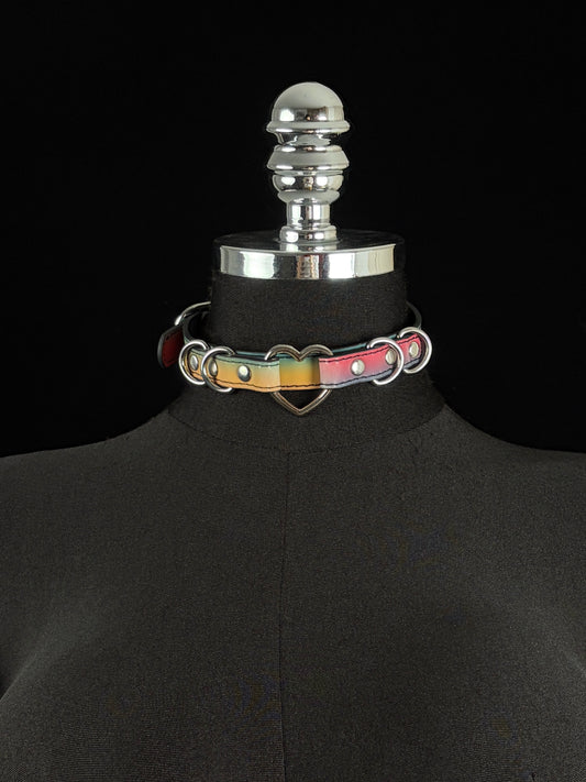 EVERGLIMP — Silver Heart Color-Changing Leather Choker Set -Black to Rainbow