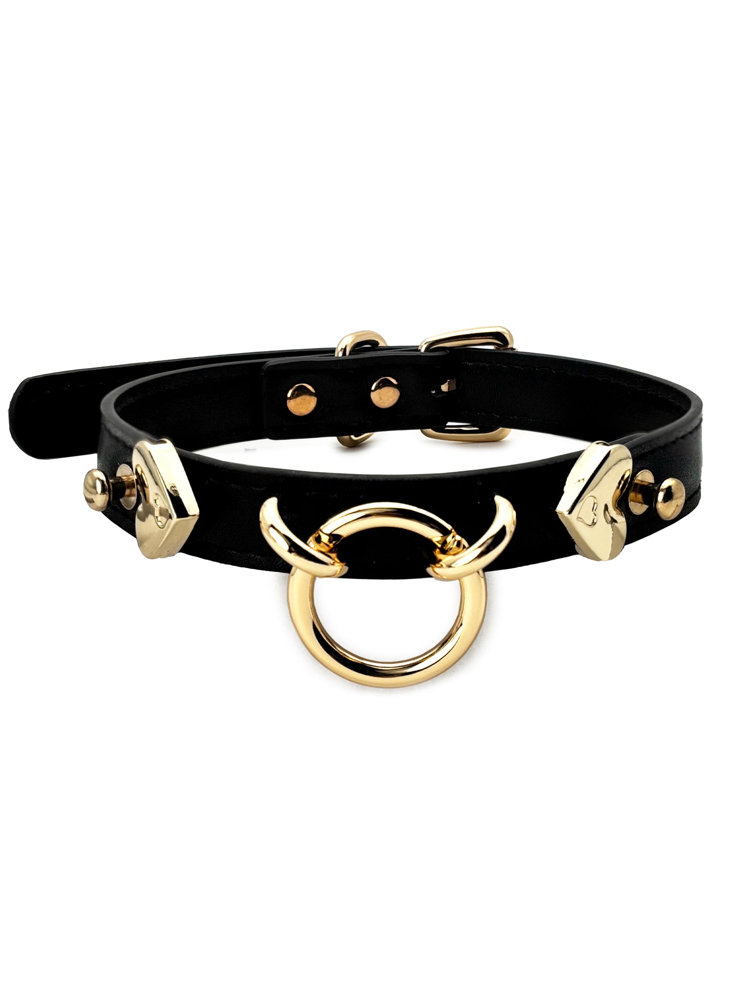 Handmade Leather O-Ring Choker Necklace for Women - Adjustable Punk Gothic Gothic Jewelry  with Gold-Tone Accents