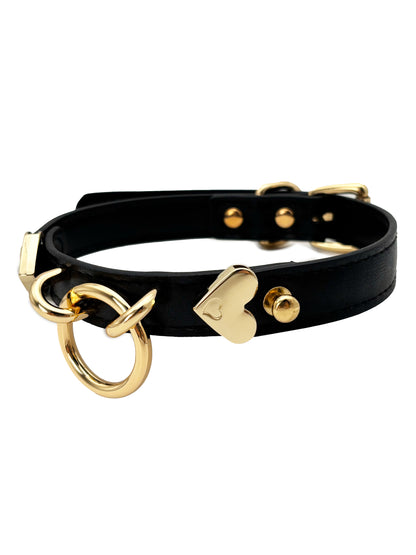 Handmade Leather O-Ring Choker Necklace for Women - Adjustable Punk Gothic Gothic Jewelry  with Gold-Tone Accents