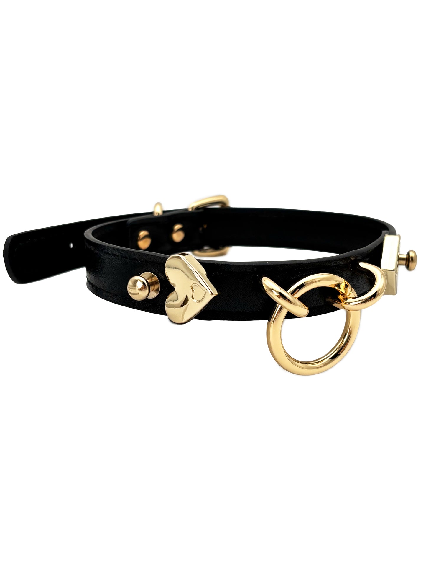 Handmade Leather O-Ring Choker Necklace for Women - Adjustable Punk Gothic Gothic Jewelry  with Gold-Tone Accents