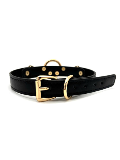Handmade Leather O-Ring Choker Necklace for Women - Adjustable Punk Gothic Gothic Jewelry  with Gold-Tone Accents