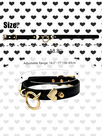 Handmade Leather O-Ring Choker Necklace for Women - Adjustable Punk Gothic Gothic Jewelry  with Gold-Tone Accents