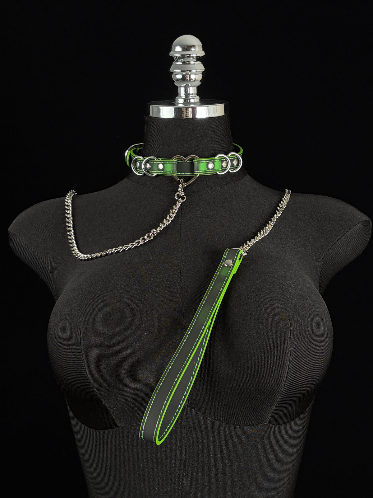 EVERGLIMP — Silver Heart Color-Changing Leather Choker Set -Black to Green