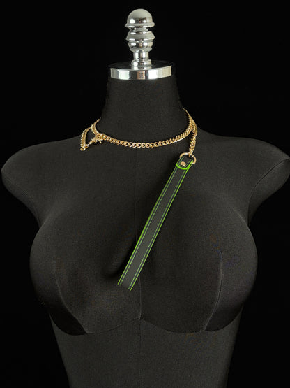 EVERGLIMP — Gold-Tone Ring Color-Changing Leather Choker Set (Black to Green)