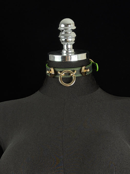 EVERGLIMP — Gold-Tone Ring Color-Changing Leather Choker Set (Black to Green)