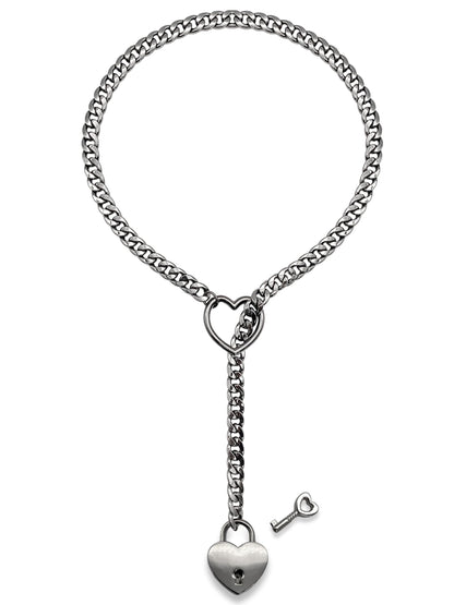 Womens Slip Chain Necklace  Heart Locker With Key