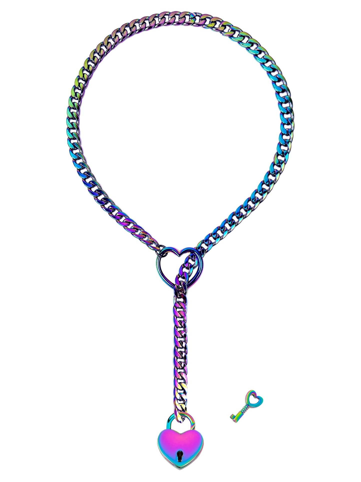 Rainbow Slip Chain Necklace Heart Locker With Key