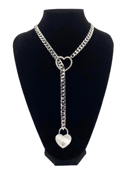 Womens Slip Chain Necklace  Heart Locker With Key