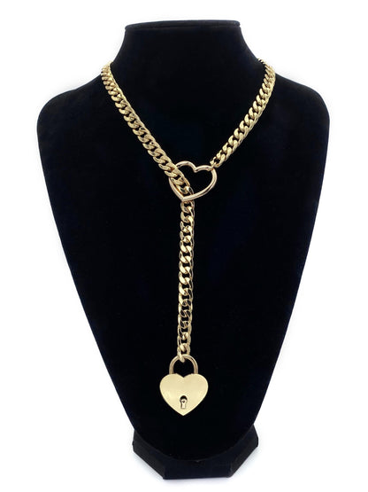 Womens Slip Chain Necklace  Heart Locker With Key