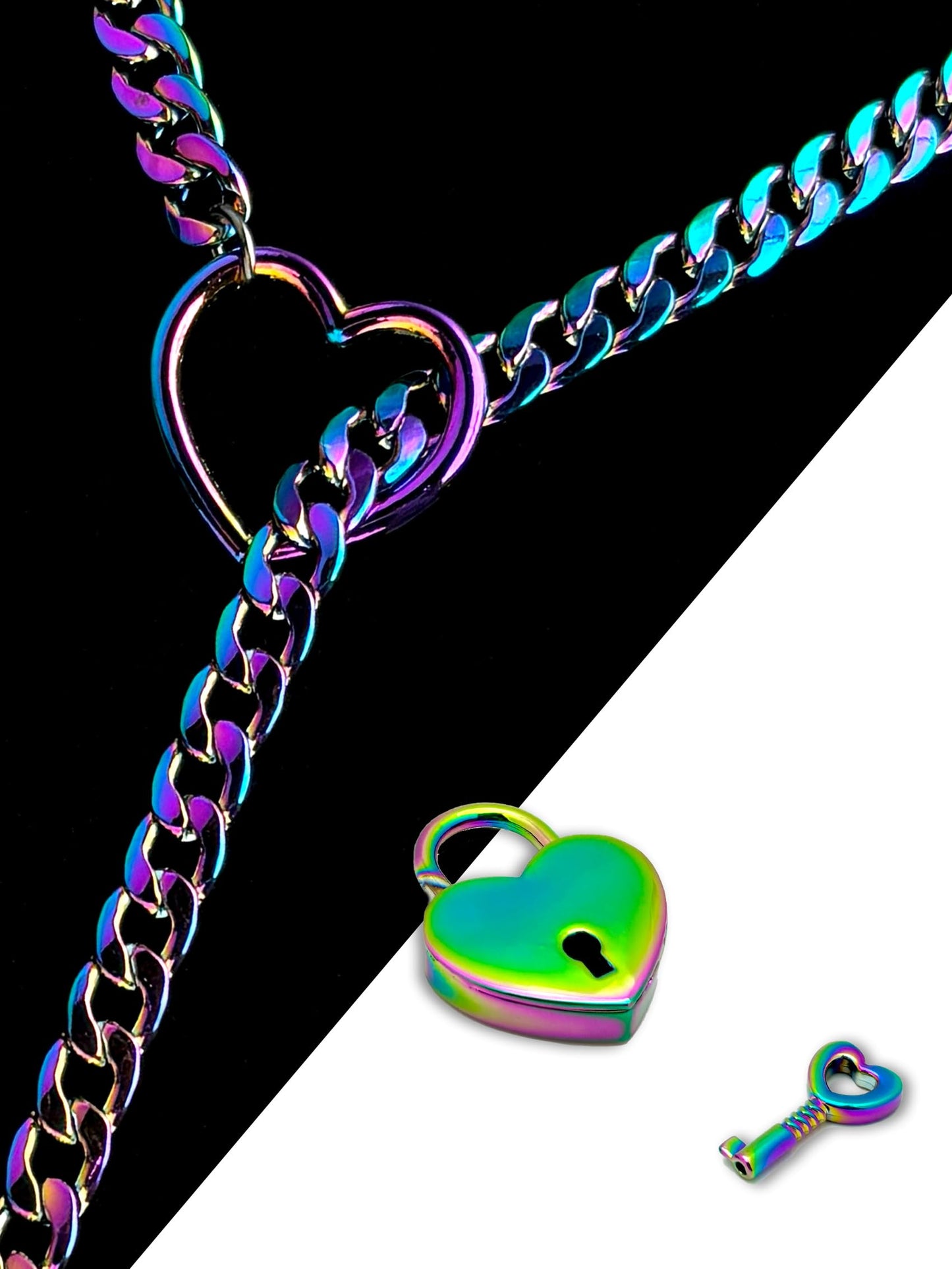 Rainbow Slip Chain Necklace Heart Locker With Key