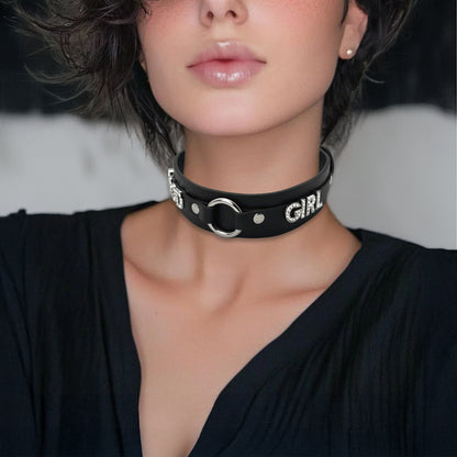 Classic Black & Pink O-Ring Pu Gothic Jewelry  Choker Necklace For Women