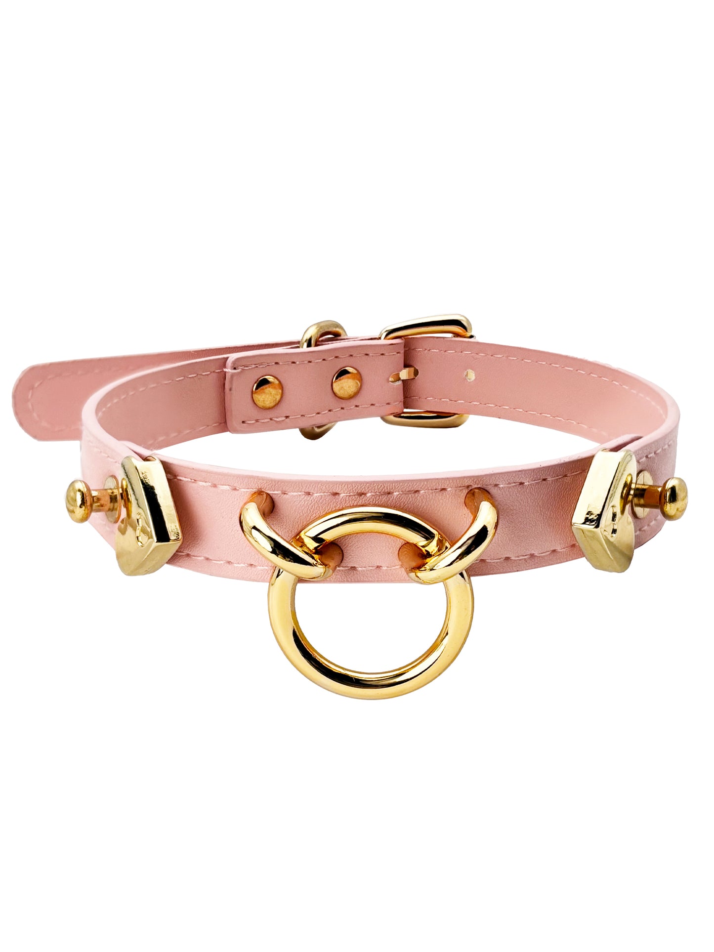 Handmade Leather O-Ring Choker Necklace for Women - Adjustable Punk Gothic Gothic Jewelry  with Gold-Tone Accents